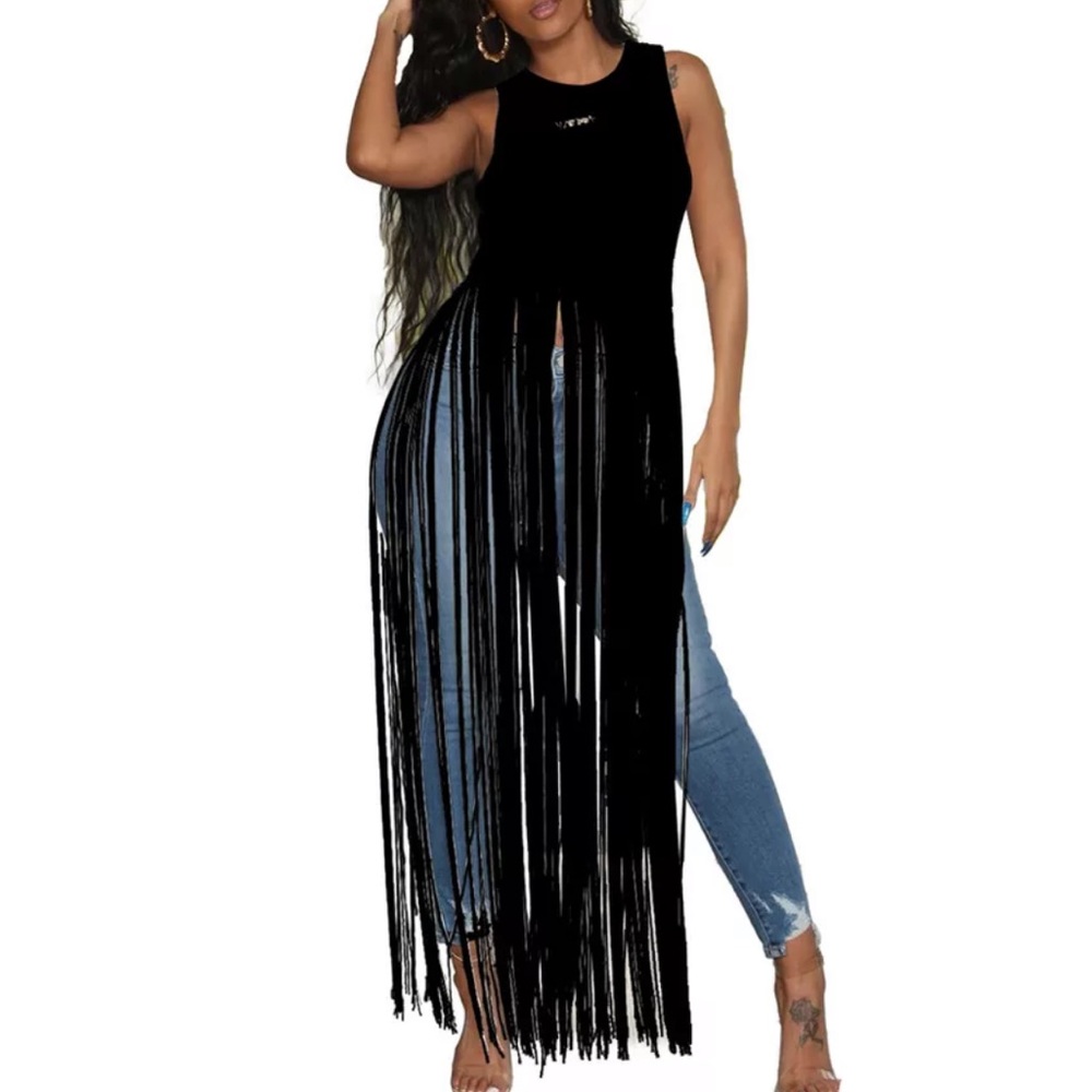 NWT Black fringe top
